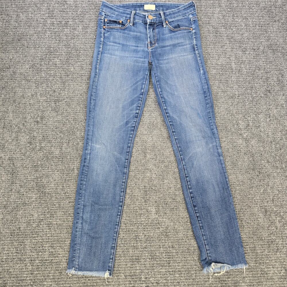 MOTHER Looker Ankle Fray Jeans Womens 25 25x27 Blue Distressed Raw Hem